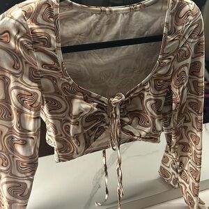 SHEIN Cream and Brown Swirl Blouse